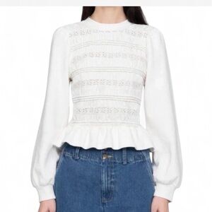 SEA New York Cream Eyelet Long Sleeve Blouse